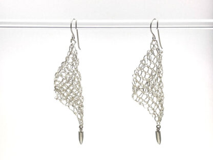Knit Fine Silver Offset Square Sail Earrings Polished wPendulum