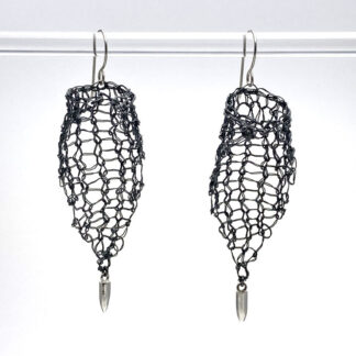Knit Fine Silver Triangle Sail Earrings Oxidized Pendulum
