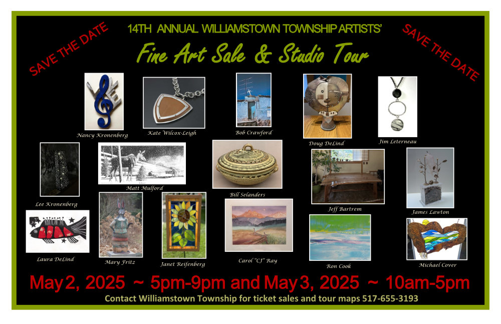 14th Annual Williamstown Township Artists’ Fine Art Sale & Studio Tour Friday May 2nd, 2025: 5pm to 9pm, Saturday May 3rd, 2025: 10am to 5pm